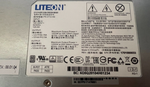 LITEON PS-2112-5Q 1200W AC Power Supply