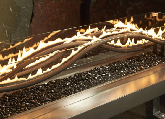 Outdoor Great Room 56" Linear Black Wave Crystal Fire Gas Burner, NG