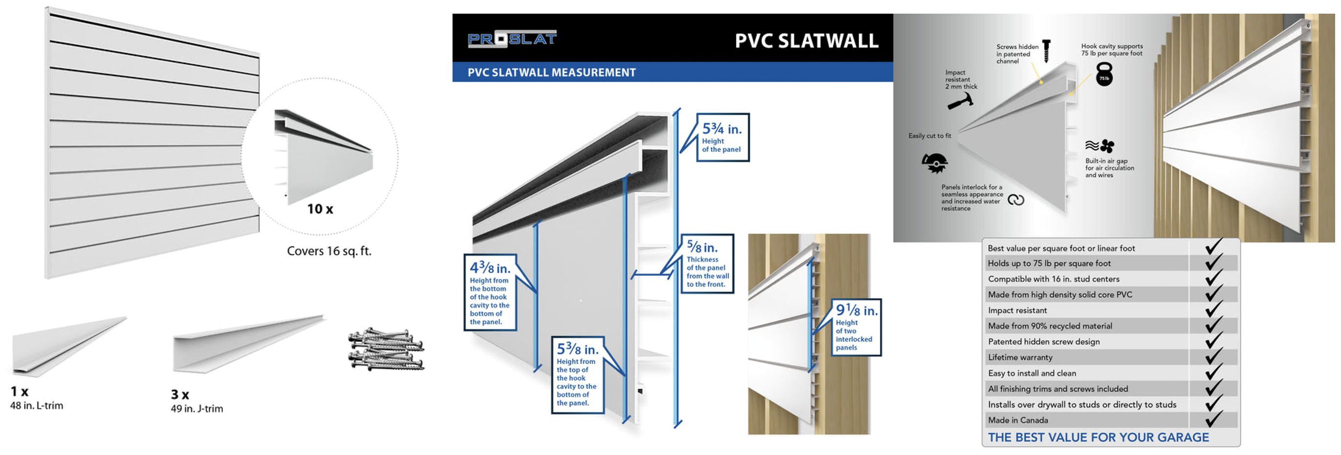 Proslat PROCORE 8' X 4' PVC Slatwall 32 Ft, 53 OFF