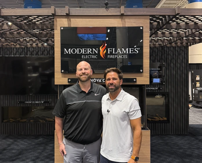 Branndon Knox with Felix of MOD Living Spaces at a fireplace industry event