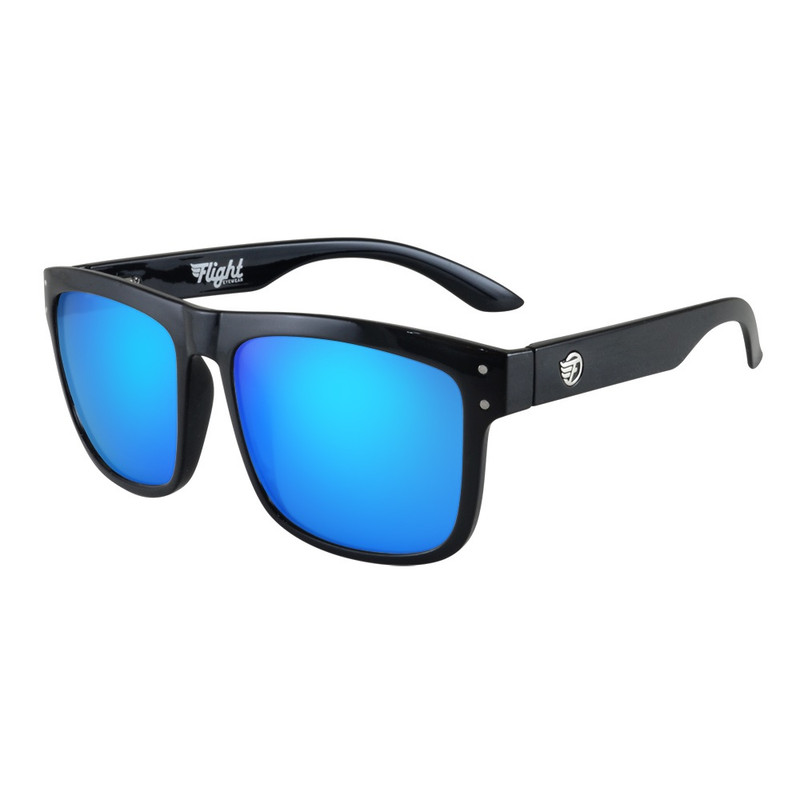 Flight Eyewear Benny V2 Square Sunglasses - Black Frames/ Blue Lens