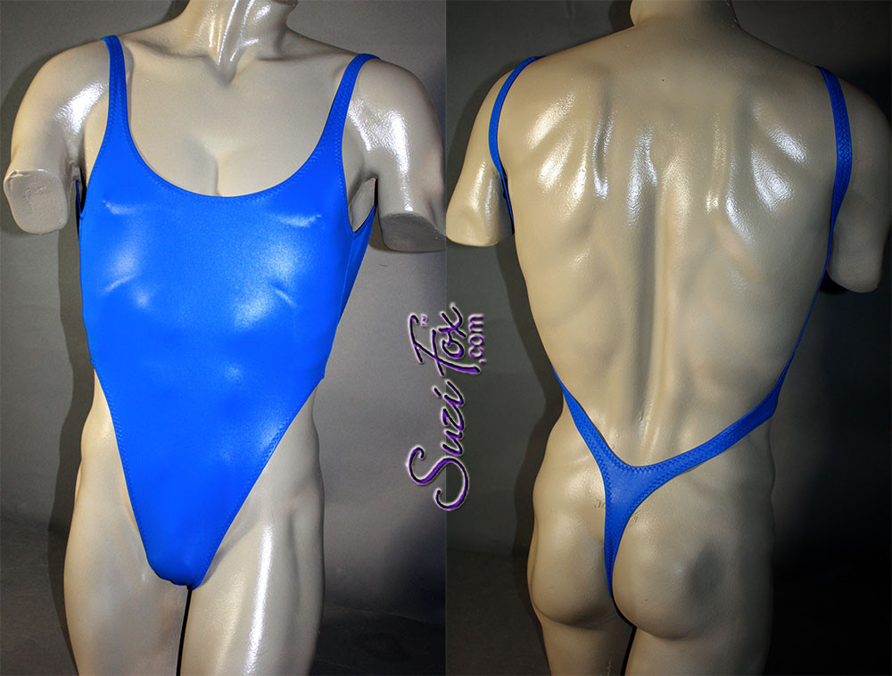 One Piece Thong Swimsuit in Gloss Black Stretch vinyl/nylon/lycra