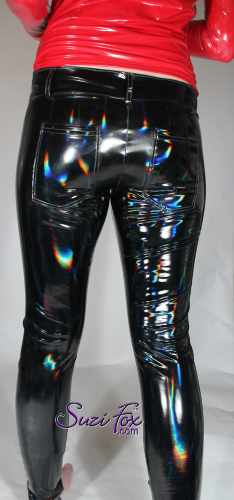 Black Vinyl Pants Men - Futuristic Graphic Pants