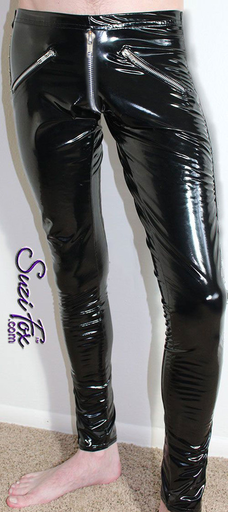 Wet Look Faux Latex Leather Punk Leggings Full Zipper Open Crotch Skinny  Pants 1 | eBay