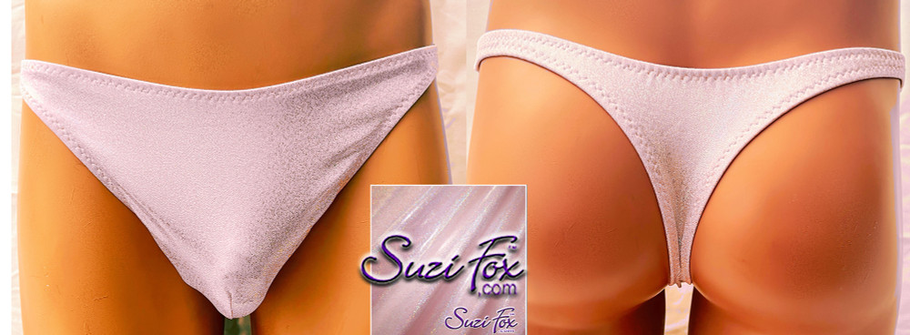 Mens Large Smooth/Flat Front, Wide Strap, T-back Thong in iridescent baby  pink by Suzi Fox M957TB-5020LF