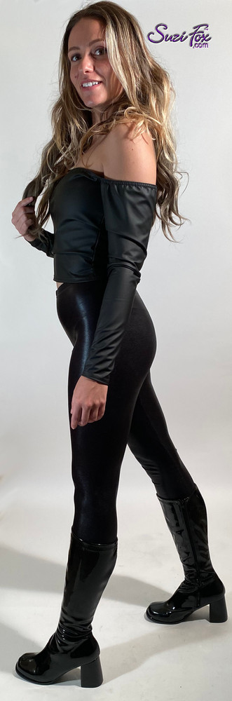 Womens Leggings shown in Black Faux Leather/Rubber Metallic Foil