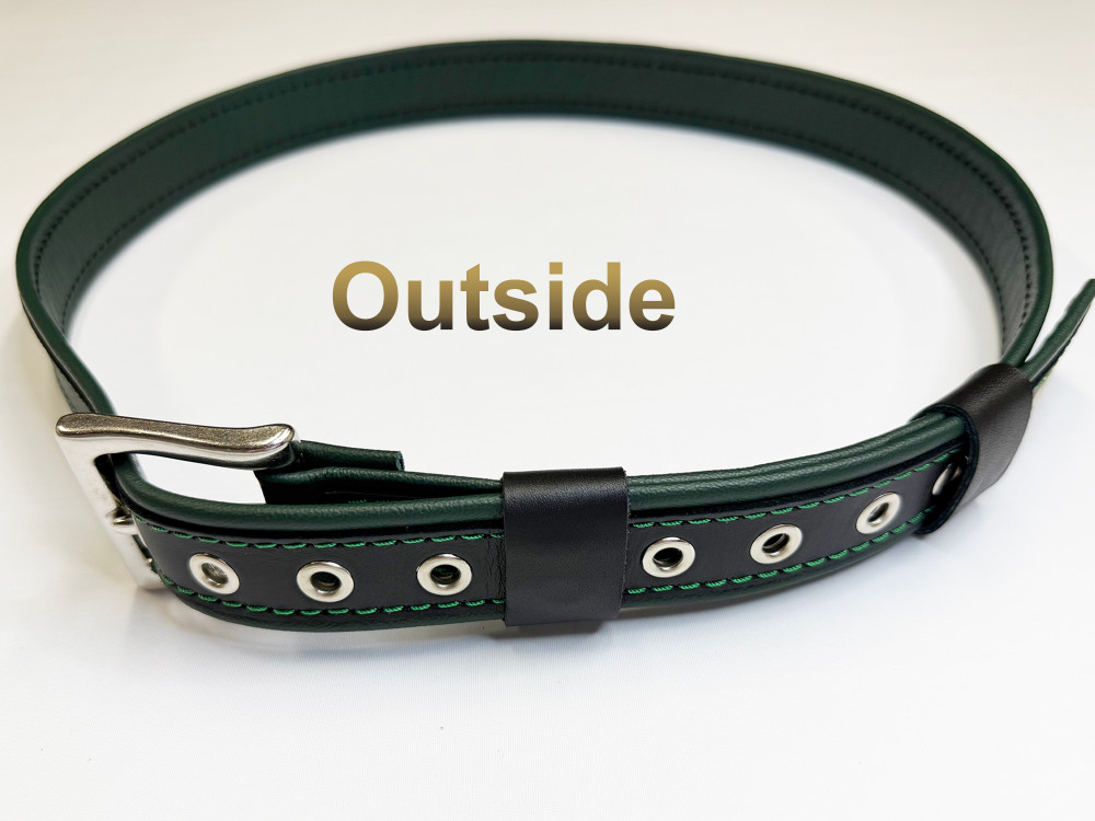 Black on Green 100% leather belt