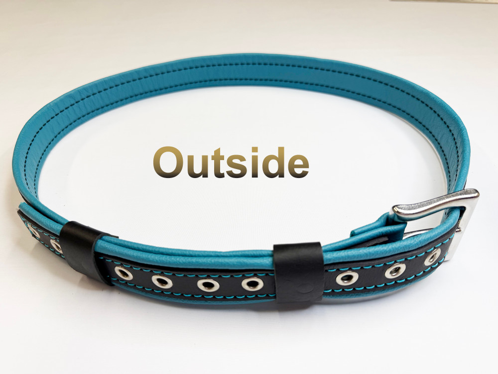 Black on Turquoise 100% leather belt
