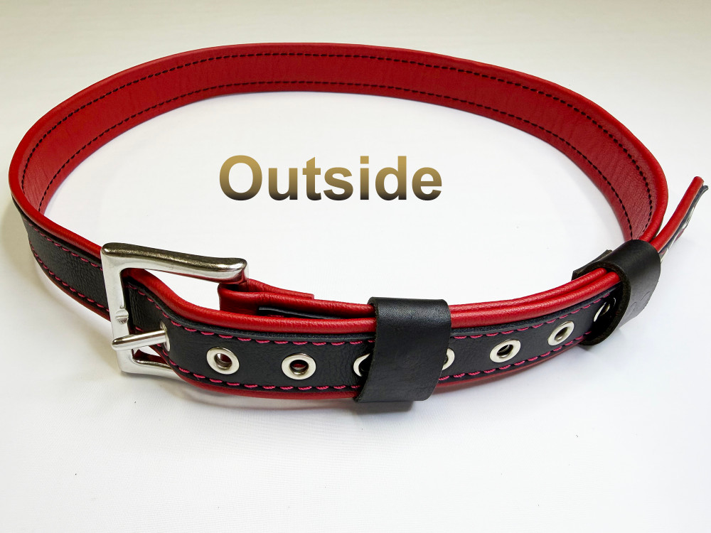 Black on Red 100% leather belt