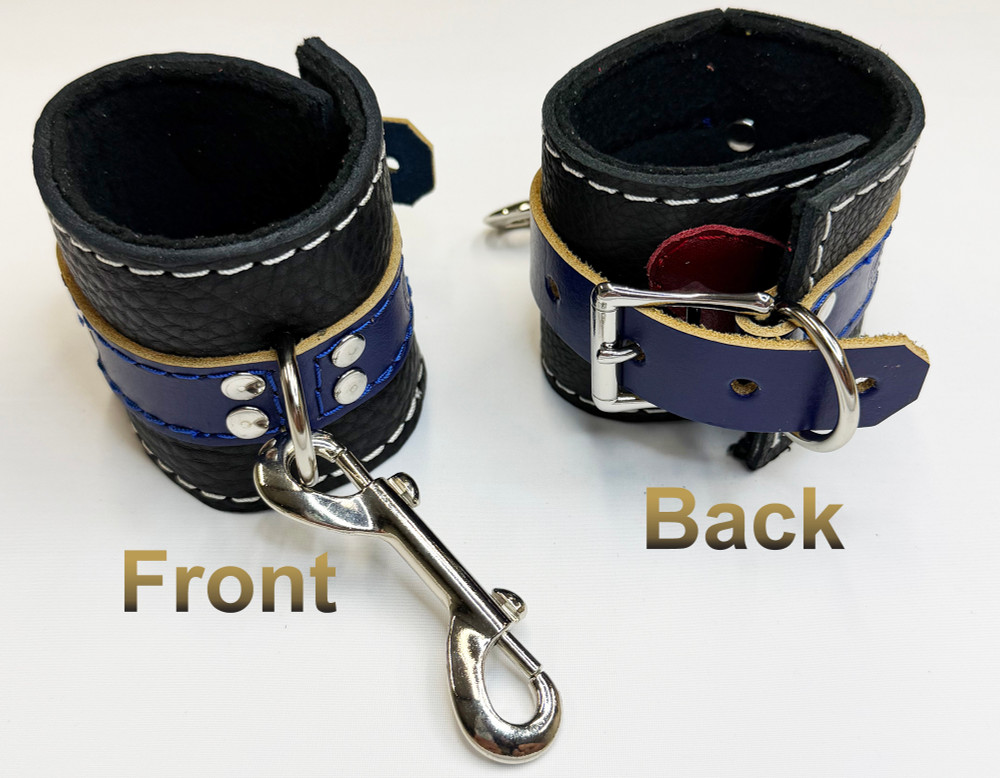 PRIDE Black on blue cuffs with red heart, front and back