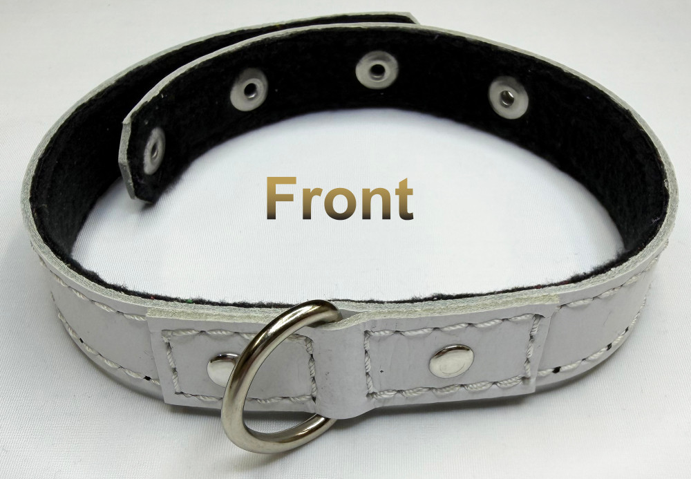 D-Ring collar, 100% fleece lined leather, adjustable.
Available in the following colors:
• Black
• Red
• White
• Dark Gray
• Green
• Orange
• Purple
• Turquoise
• Yellow