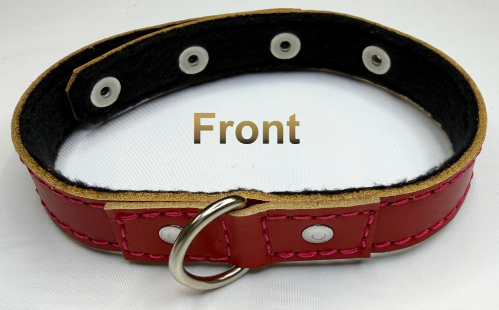 D-Ring collar, 100% fleece lined leather, adjustable.
Available in the following colors:
• Black
• Red
• White
• Dark Gray
• Green
• Orange
• Purple
• Turquoise
• Yellow