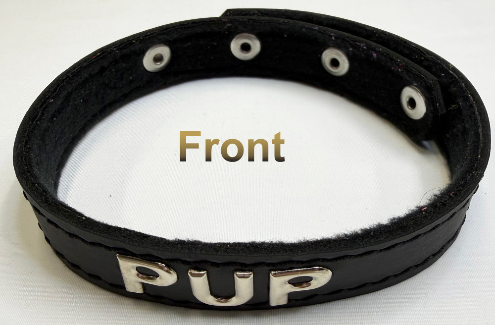 Pup collar, 100% fleece lined leather, adjustable.
Choose your own words!
Available in the following colors:
• Black
• Red
• White
• Dark Gray
• Green
• Orange
• Purple
• Turquoise
• Yellow