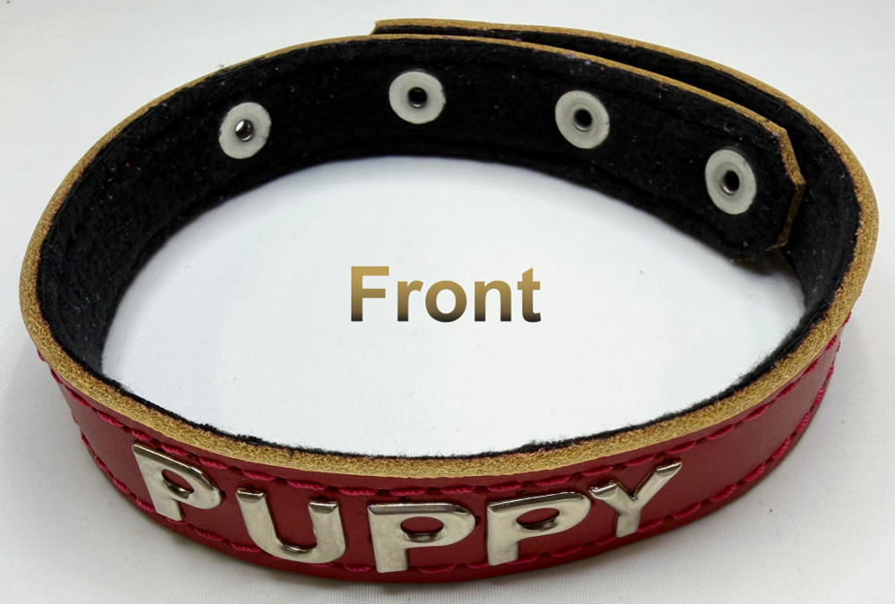 Puppy collar, 100% fleece lined leather, adjustable.
Choose your own words!
Available in the following colors:
• Black
• Red
• White
• Dark Gray
• Green
• Orange
• Purple
• Turquoise
• Yellow