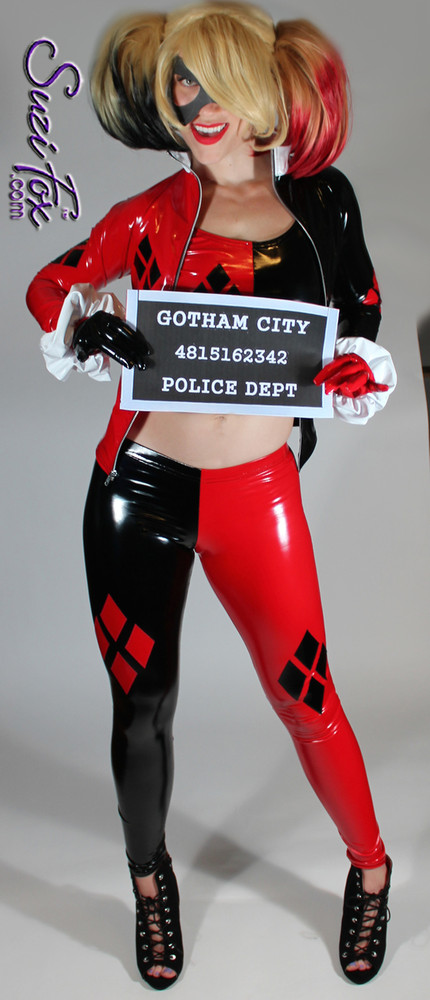 Halloween Harley Quinn Style Black Red Metallic Legging