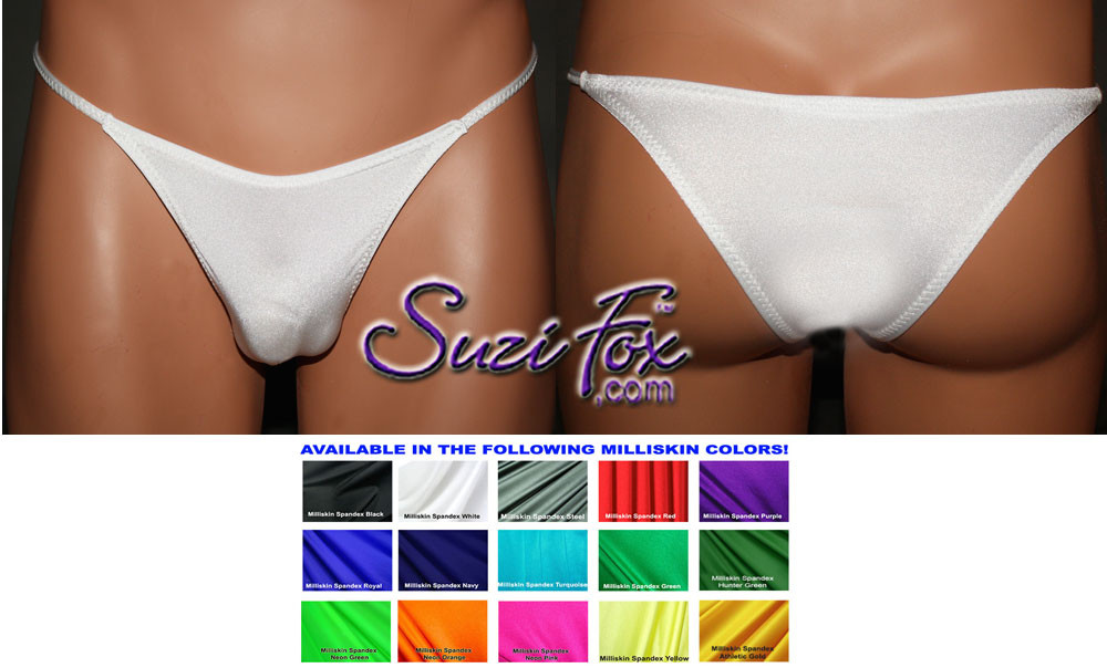 French cut Panties, shown in white wetlook Spandex, custom made by Suzi Fox.
