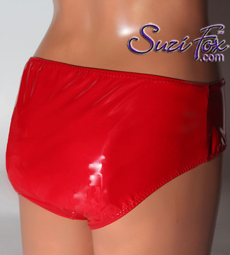 Gussett Panties, Hiphugger, shown in Gloss Red Vinyl/PVC Spandex, custom made by Suzi Fox.
Custom made to your measurements!
• Choose your front rise!
Available in black, white, red, navy blue, royal blue, turquoise, purple, Neon Pink, fuchsia, light pink, matte black (no shine), matte white (no shine), black 3D Prism, red 3D Prism, Turquoise 3D Prism, Baby Blue 3D Prism, and any other fabric on this site.
Made in the U.S.A.