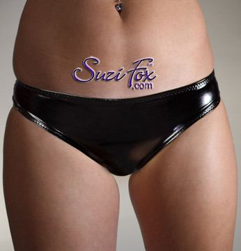 Custom Panties shown in Gloss black Vinyl/PVC Spandex, custom made by Suzi Fox.
Custom made to your measurements!
Available in black, white, red, navy blue, royal blue, turquoise, purple, Neon Pink, fuchsia, light pink, matte black (no shine), matte white (no shine), black 3D Prism, red 3D Prism, Turquoise 3D Prism, Baby Blue 3D Prism, and any other fabric on this site.
Made in the U.S.A.