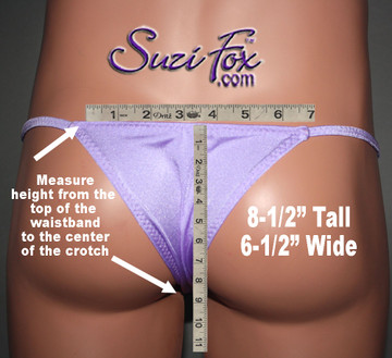 SAMPLE CUSTOM REAR SIZING:
Measure the height from the top of the waistband to the center of the crotch.
8-1/2 inches tall, 6-1/2 inches wide