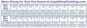 Standard sizing chart.