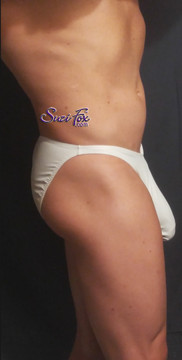 Well Endowed Mens Pouch Front, Wide Strap Bikini - shown in Matte (no shine) White Vinyl, custom made by Suzi Fox.
The picture shows optional front lining.

• Standard front height is 9 inches (22.86 cm).
• Available in 3, 4, 5, 6, 7, 8, 9, and 10 inch front heights.
• Choose your pouch size. See pictures section for instructions on how to measure.
• Lining is optional.
• Wear it as swimwear OR underwear!
• You can choose any fabric on this site, including vinyl/PVC, Metallic Foil, Metallic Mystique, Wetlook Lycra Spandex, Milliskin Tricot Spandex. The vinyl/PVC is a latex alternative, great for people allergic to latex!
• Worldwide shipping.
• Made in the U.S.A.
