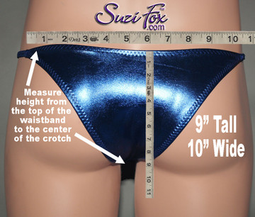 SAMPLE CUSTOM REAR SIZING:
Measure the height from the top of the waistband to the center of the crotch.
This example is 9 inches tall, 10 inches wide