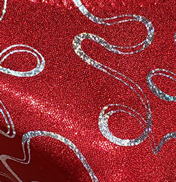 Red metallic mystique with silver swirls.
4-way stretch, glitters in every direction in the light!