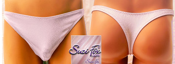 Mens Smooth/Flat Front, Wide Strap, T-back Thong in iridescent baby pink by Suzi Fox.
THIS SUIT IS ONE OF A KIND! IN STOCK, READY TO SHIP!
• Size Medium Waist 32-35 inches (81.28-88.9 cm)
• Front height is 7 inches (17.78 cm).
• Made in the U.S.A.