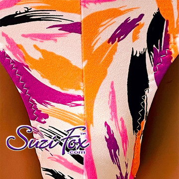 Mens Large Pouch Front, Wide Strap, T-Back thong hot pink-purple paint splashes by Suzi Fox M506TB-335LF