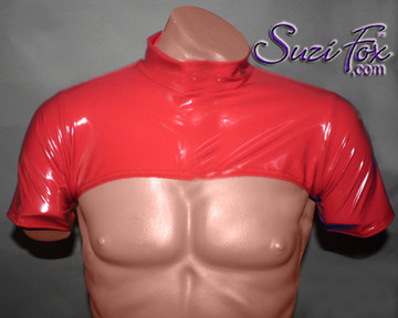 Mens Open Chest Quarter Shirt shown in Gloss Red Vinyl/PVC Spandex, custom made by Suzi Fox.
NOTE: THE ZIPPER IS OPTIONAL.
• Optional wrist zippers if you choose long sleeves.
• Choose any fabric on this site, including vinyl/PVC, metallic foil, metallic mystique, wetlook lycra Spandex, Milliskin Tricot Spandex. The vinyl/PVC is a latex alternative, great for people allergic to latex!
• Optional custom sizing.
• Plus size available.
• Worldwide shipping.
• Made in the U.S.A.
We custom make every garment when you order it (including standard sizes). Please refer to the sizing chart in the pictures section! 