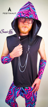 Rave Hood by Festinaut front shown in 20922 abstract swirls spandex