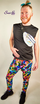 Mens Jogger pants For Raves, EDC, and Burning Man Festivals shown in abstract smoke spandex custom made by Suzi Fox