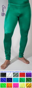 Mens High Waist Leggings shown in Green Milliskin Tricot Spandex , custom made by Suzi Fox.