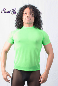 Mens T-shirt shown in Neon Green see through mesh by Suzi Fox