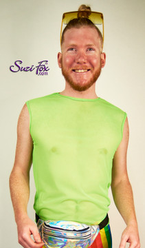 Mens Muscle T-Shirt shown in Neon Green see through mesh by Suzi Fox