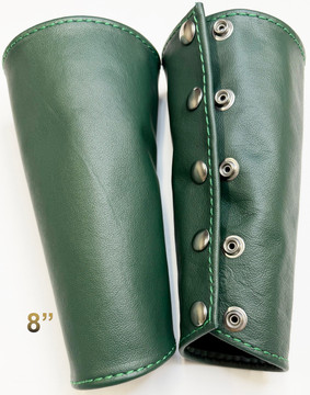 Green - 8 inch (20.32 cm) length
100% leather Gauntlet (Arm Guard).
(price is for 1)
Worn on the wrist.