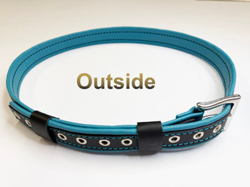 Black on Turquoise 100% leather belt