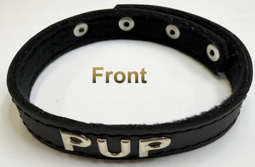 Pup collar, 100% fleece lined leather, adjustable.
Choose your own words!
Available in the following colors:
• Black
• Red
• White
• Dark Gray
• Green
• Orange
• Purple
• Turquoise
• Yellow