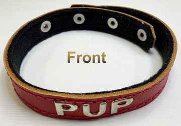 Pup collar, 100% fleece lined leather, adjustable.
Choose your own words!
Available in the following colors:
• Black
• Red
• White
• Dark Gray
• Green
• Orange
• Purple
• Turquoise
• Yellow