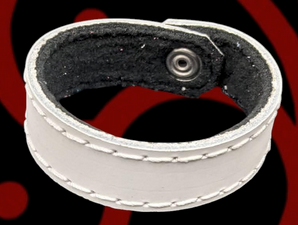 White 100% Leather wrist band.
They are fleece lined to be super comfortable and can be worn anywhere.