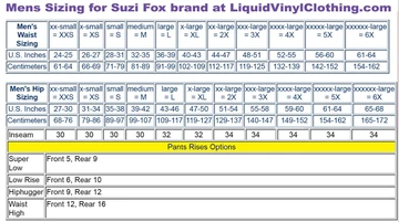 Mens Pants Sizing Chart