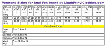 Standard sizing chart