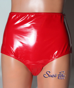 Gussett Panties, Waist High, shown in Gloss Red Vinyl/PVC Spandex, custom made by Suzi Fox.
Custom made to your measurements!
• Choose your front rise!
Available in black, white, red, navy blue, royal blue, turquoise, purple, Neon Pink, fuchsia, light pink, matte black (no shine), matte white (no shine), black 3D Prism, red 3D Prism, Turquoise 3D Prism, Baby Blue 3D Prism, and any other fabric on this site.
Made in the U.S.A.
