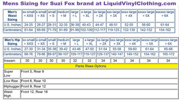 Mens standard sizing chart.