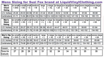 Mens Standard Catsuit Sizing Chart