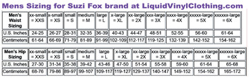 Standard sizing chart