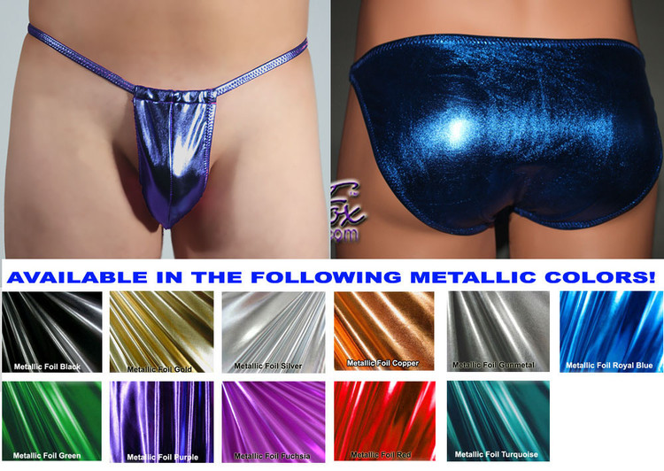 Well Endowed Men's Adjustable Pouch Full rear bikini - shown in Royal Blue Metallic Foil Spandex, custom made by Suzi Fox.
• Available in gold, silver, copper, gunmetal, turquoise, Royal blue, red, green, purple, fuchsia, black faux leather/rubber Metallic Foil or any fabric on this site.
• Standard front height is 7 inches (17.8 cm).
• Available in 4, 5, 6, 7, 8, 9, and 10 inch front heights.
• Choose your pouch size!
• Wear it as swimwear OR underwear!
Made in the U.S.A.