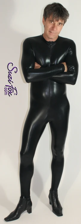 Mens catsuit in black Milliskin Spandex with 2-slider zipper - CLEARANCE.