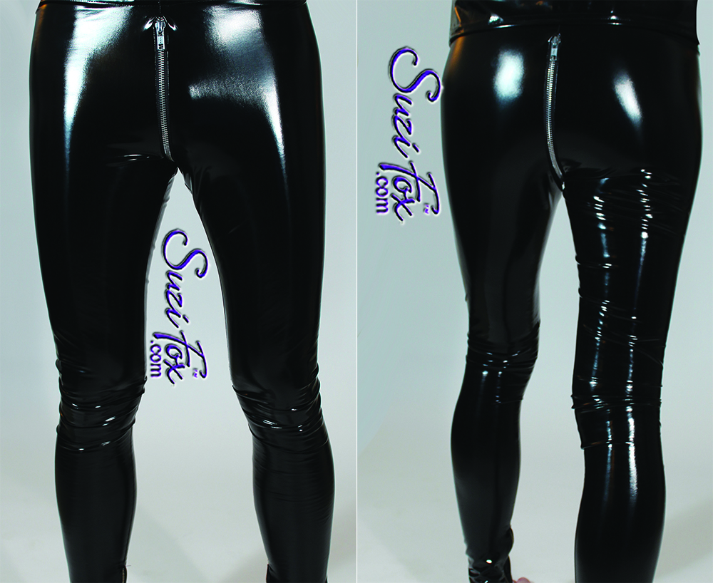 Leggings with 2-slider crotch zipper shown in black gloss