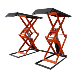 High-quality image of a Full-Rise Scissor Lift with a 3.5-ton capacity, featuring a hydraulic lifting system, compact design, and durable construction, ideal for efficient vehicle servicing. High-quality image of a Full-Rise Scissor Lift with a 3.5-ton capacity, featuring a hydraulic lifting system, compact design, and durable construction, ideal for efficient vehicle servicing.
